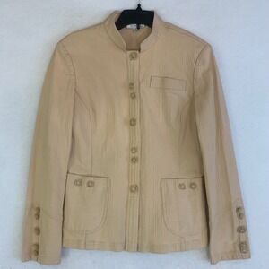 Vintage St. John Sport Jacket Large Beige Cotton Safari Blazer‎ Textured Knit